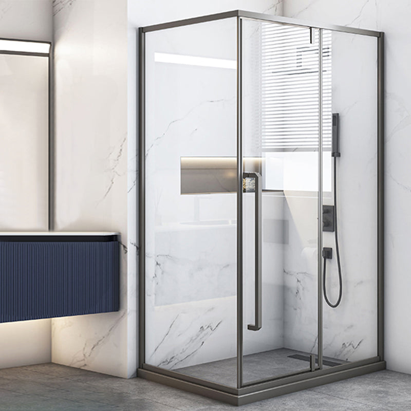 Grey Framed Shower Bath Door Pivot Transparent Tempered Shower Doors