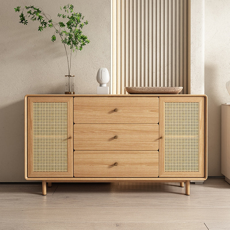 Contemporary Brown Sideboard Solid Wood Buffet Table with 3 Drawers