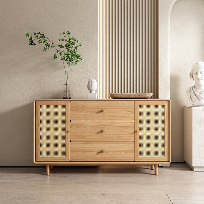 Contemporary Brown Sideboard Solid Wood Buffet Table with 3 Drawers