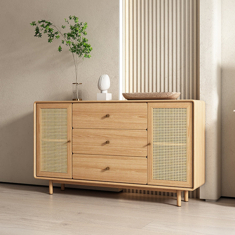 Contemporary Brown Sideboard Solid Wood Buffet Table with 3 Drawers