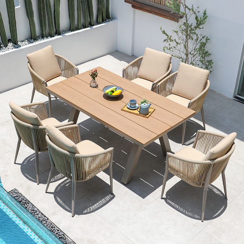 Modern Artificial Wood Dining Table Rectangle Shape Courtyard Table