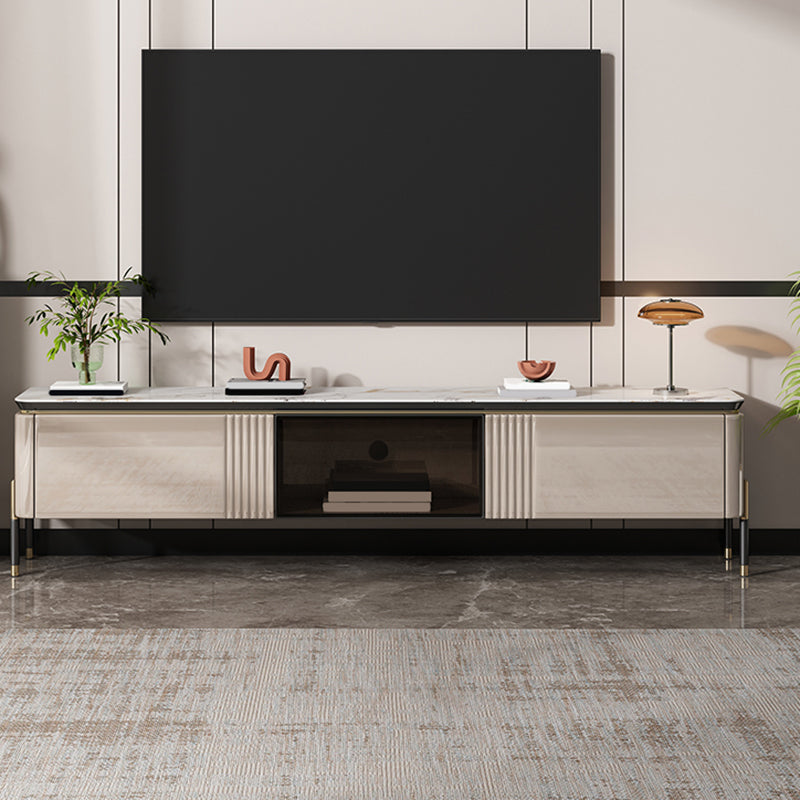 Glam TV Console Stone Media Console Open Storage Console with Drawers