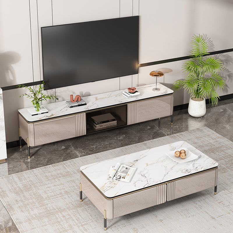 Glam TV Console Stone Media Console Open Storage Console with Drawers