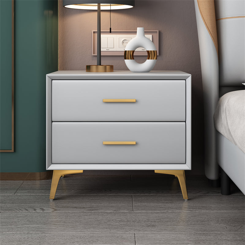 Contemporary Bedside Cabinet Leather Bed Nightstand with 2 Drawers