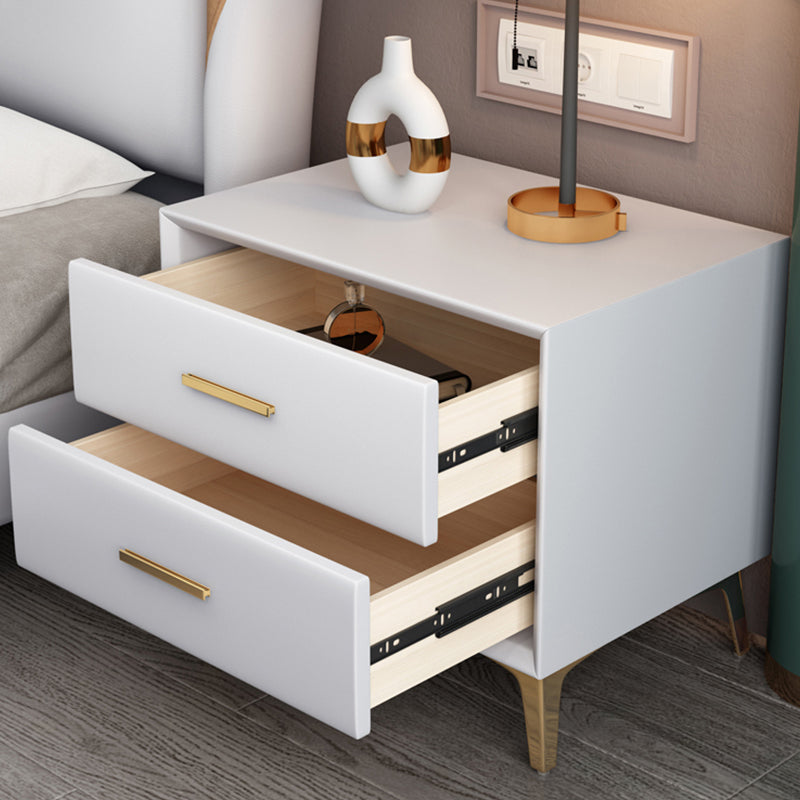 Contemporary Bedside Cabinet Leather Bed Nightstand with 2 Drawers