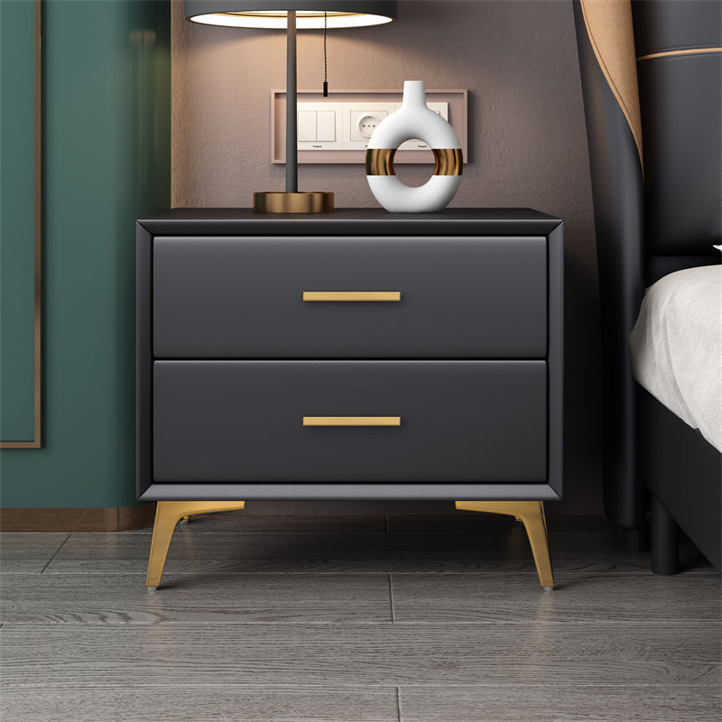 Contemporary Bedside Cabinet Leather Bed Nightstand with 2 Drawers