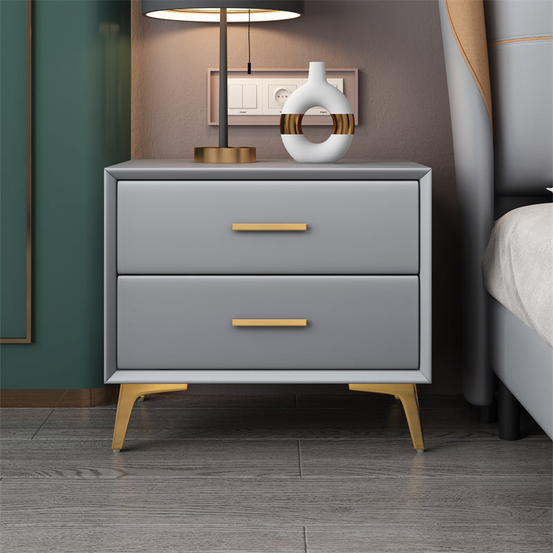 Contemporary Bedside Cabinet Leather Bed Nightstand with 2 Drawers