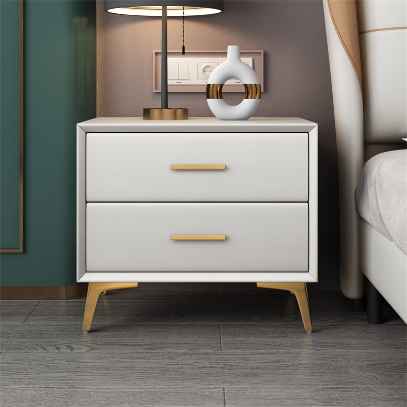 Contemporary Bedside Cabinet Leather Bed Nightstand with 2 Drawers