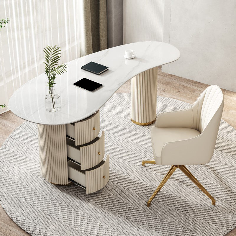 Modern Style Stone Task Desk Irregular Shape Office Desk with 2-Legs