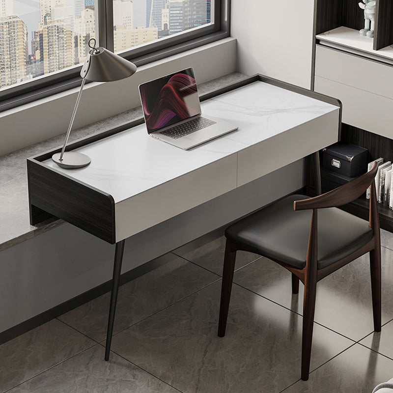 Modern Style Stone Task Desk Rectangular Shape Office Desk with Black Legs