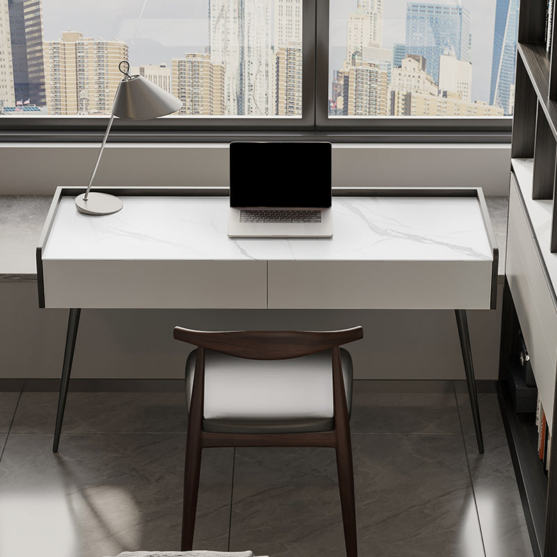 Modern Style Stone Task Desk Rectangular Shape Office Desk with Black Legs