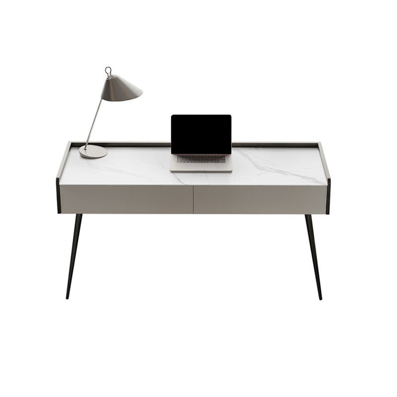 Modern Style Stone Task Desk Rectangular Shape Office Desk with Black Legs