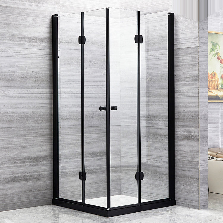 Square Black Frame Folding Shower Enclosure with Double Door Handles