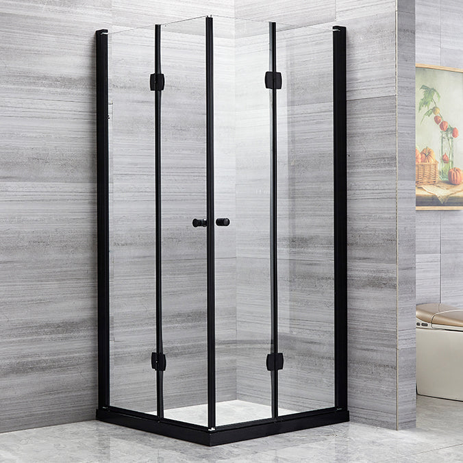 Square Black Frame Folding Shower Enclosure with Double Door Handles