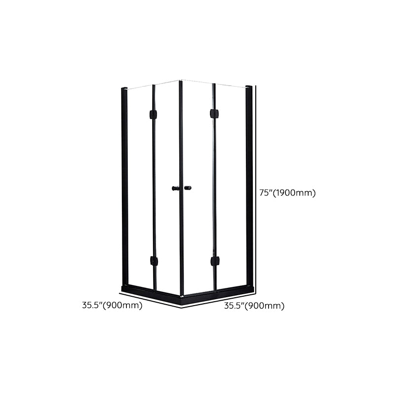 Square Black Frame Folding Shower Enclosure with Double Door Handles