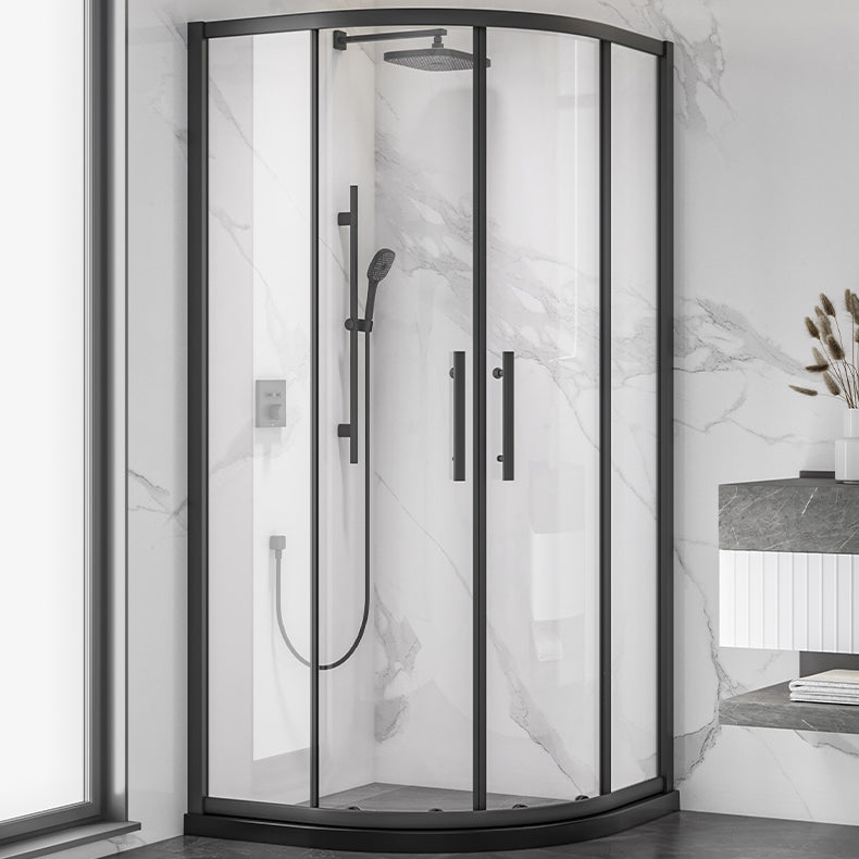 Silver and Black Shower Enclosure Clear Tempered Glass Shower Stall