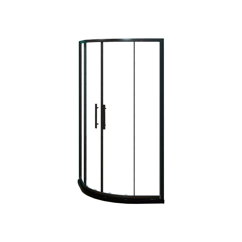 Silver and Black Shower Enclosure Clear Tempered Glass Shower Stall