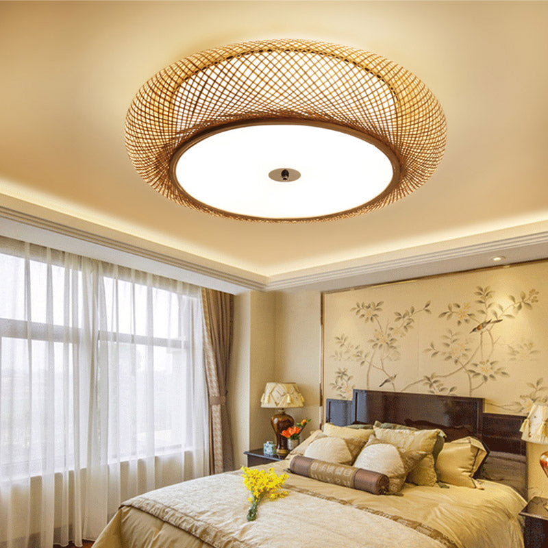 Modern Ceiling Light Weave Ceiling Mount Light with Bamboo Shade for Bedroom