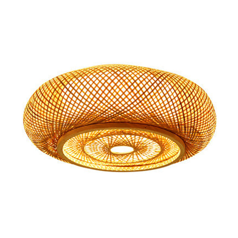 Modern Ceiling Light Weave Ceiling Mount Light with Bamboo Shade for Bedroom