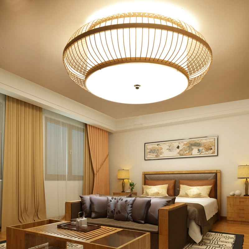 Modern Ceiling Light Weave Ceiling Mount Light with Bamboo Shade for Bedroom