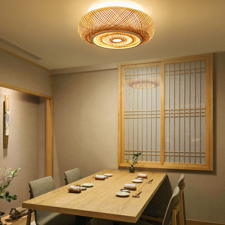 Modern Ceiling Light Weave Ceiling Mount Light with Bamboo Shade for Bedroom