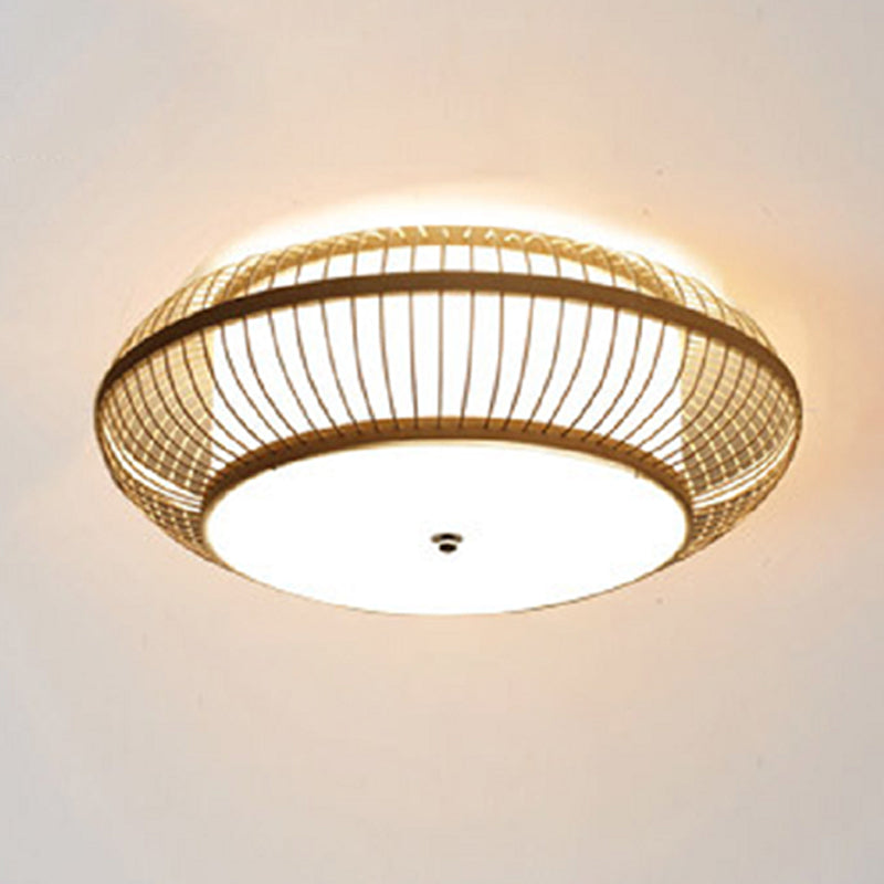 Modern Ceiling Light Weave Ceiling Mount Light with Bamboo Shade for Bedroom