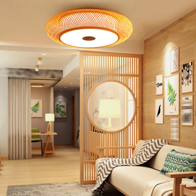 Modern Ceiling Light Weave Ceiling Mount Light with Bamboo Shade for Bedroom