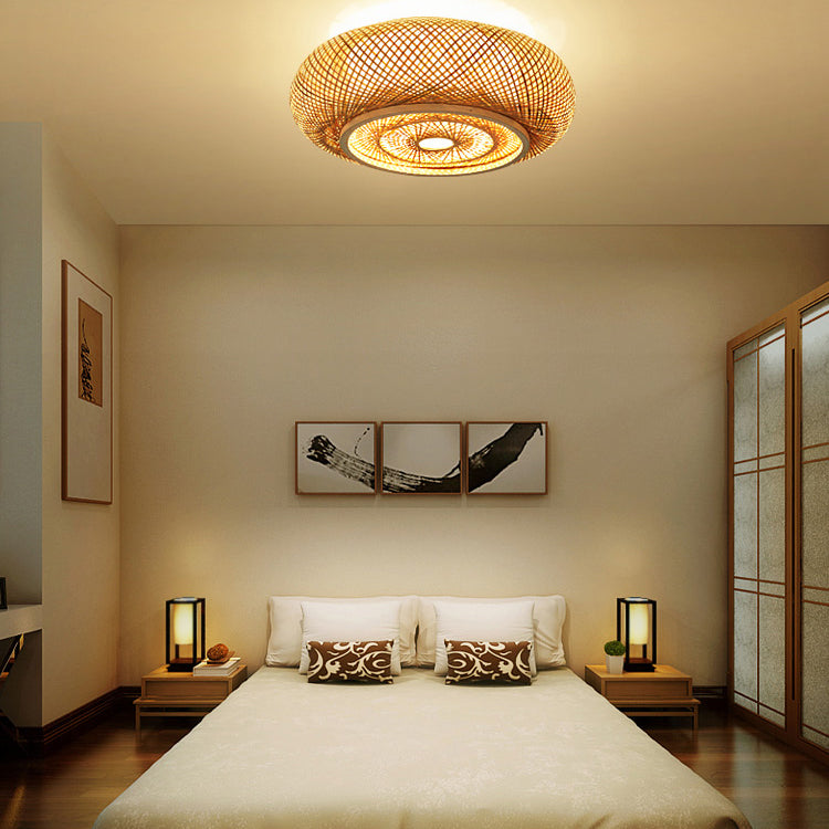 Modern Ceiling Light Weave Ceiling Mount Light with Bamboo Shade for Bedroom