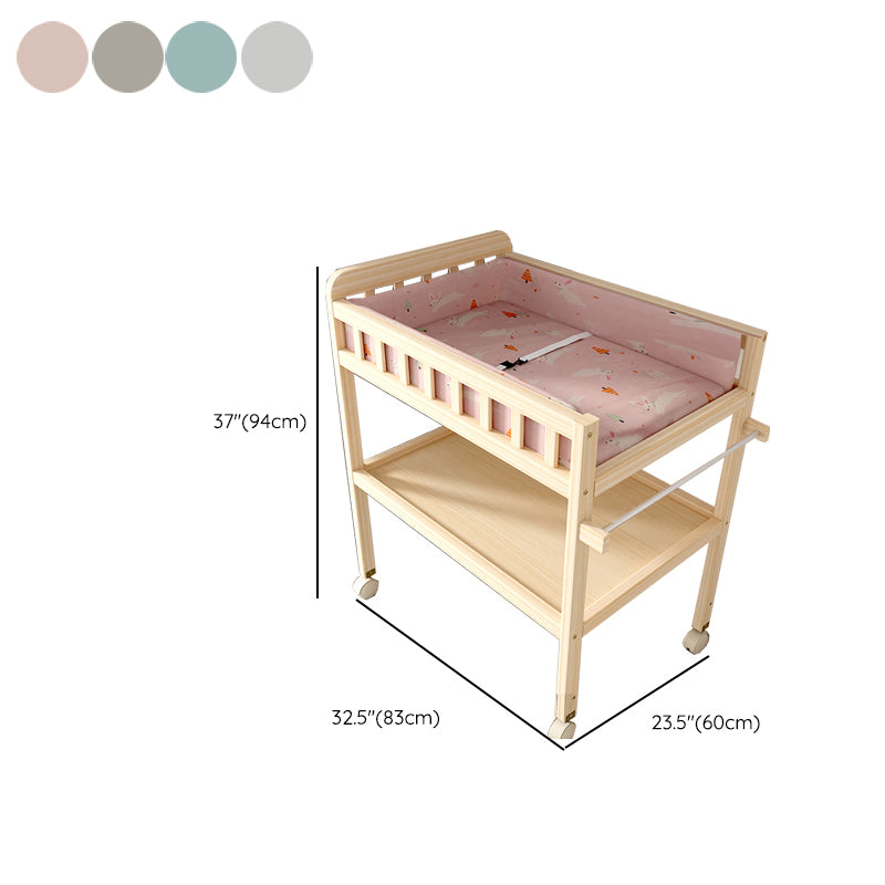 Wooden Shelf Changing Table with Pad and Storage Flat Top Baby Changing Table