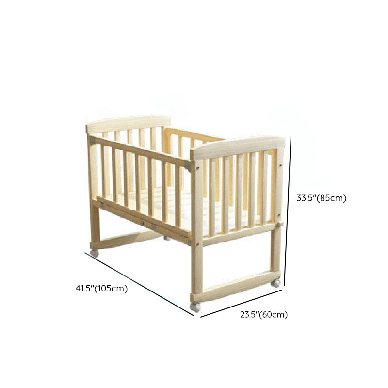 Scandinavian Convertible Crib Baby Crib Natural Wood Crib with Casters