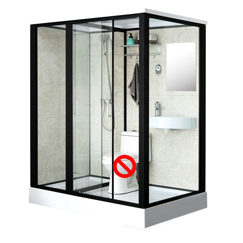 Rectangle Shower Stall Black Sliding Shower Stall with White Base