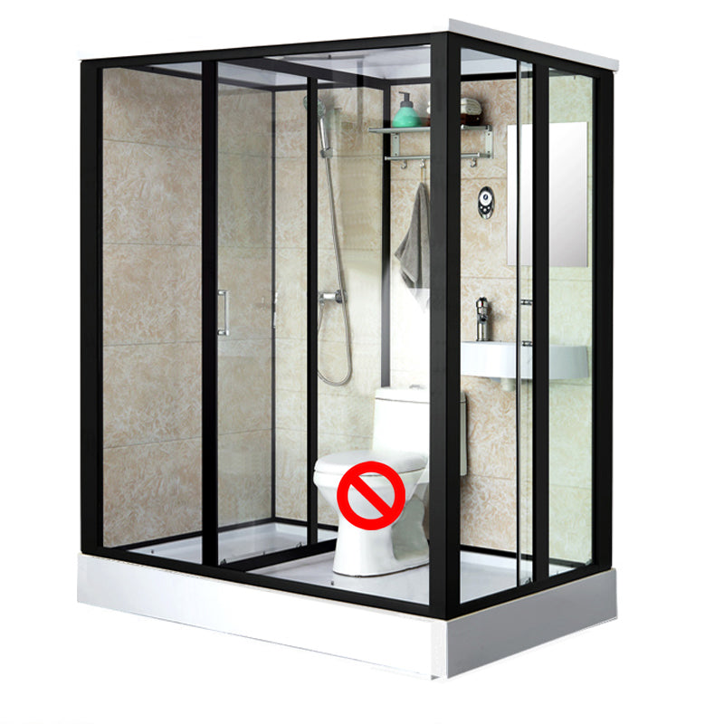 Rectangle Shower Stall Black Sliding Shower Stall with White Base