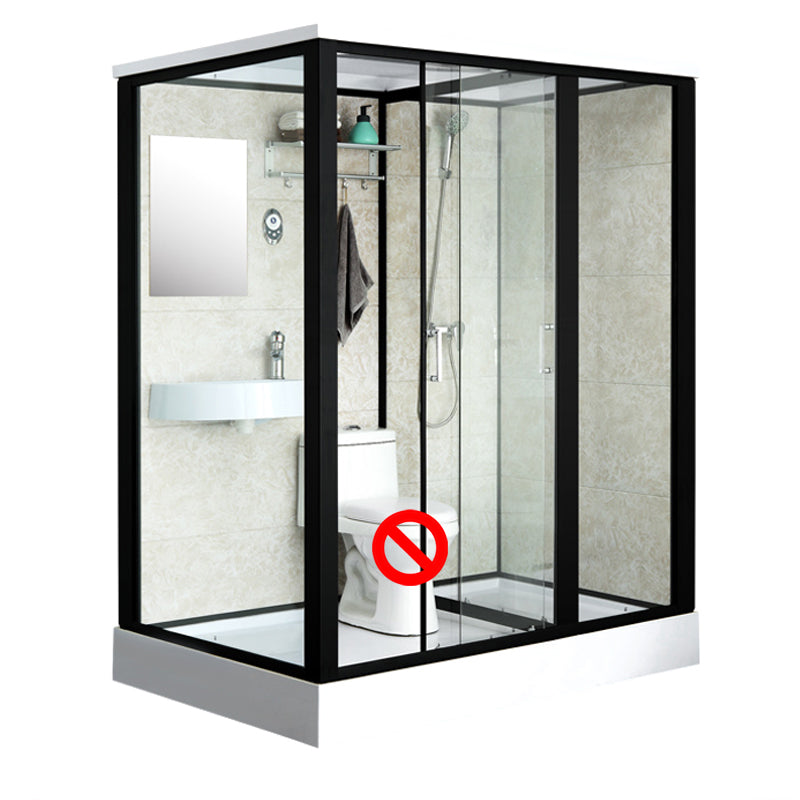 Rectangle Shower Stall Black Sliding Shower Stall with White Base