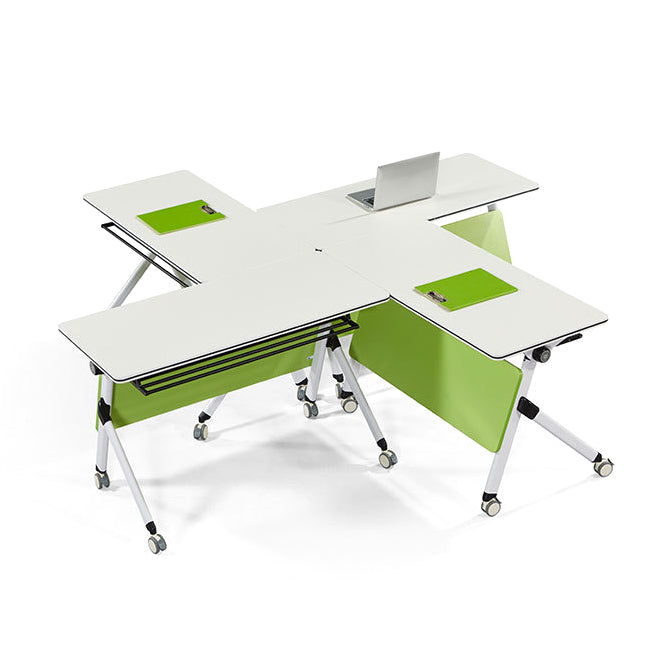 White Folding Office Desk Modern Wooden Training Desk with Wheels