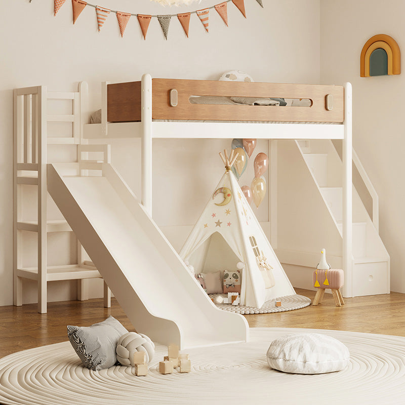 Contemporary Loft Bed with Guardrails in White Solid Wood No Theme