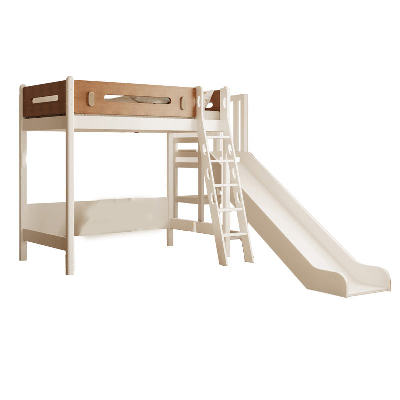 Contemporary Loft Bed with Guardrails in White Solid Wood No Theme