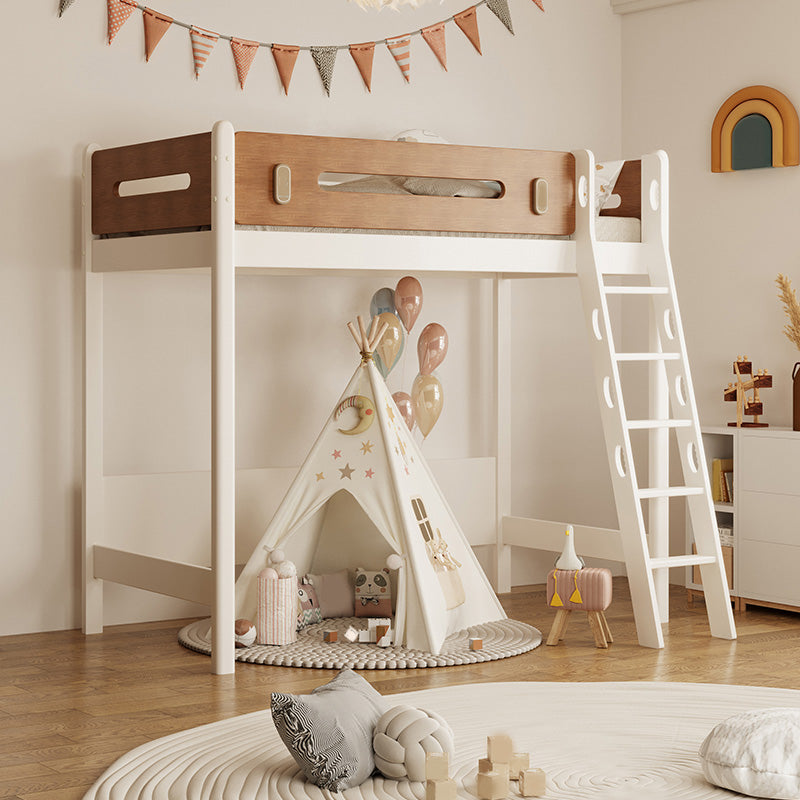 Contemporary Loft Bed with Guardrails in White Solid Wood No Theme