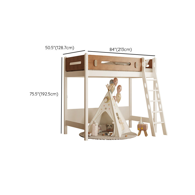 Contemporary Loft Bed with Guardrails in White Solid Wood No Theme