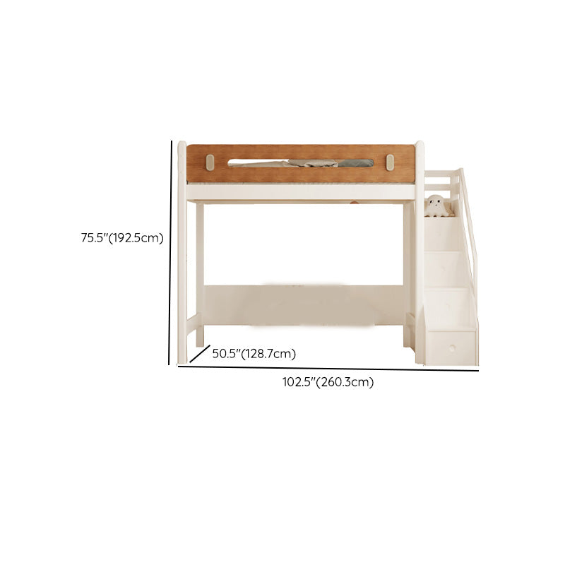 Contemporary Loft Bed with Guardrails in White Solid Wood No Theme