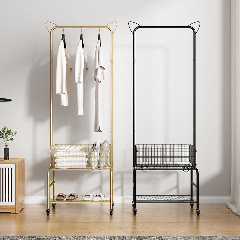 Luxurious Clothes Hanger Free Standing Castors Coat Rack with Storage Shelves