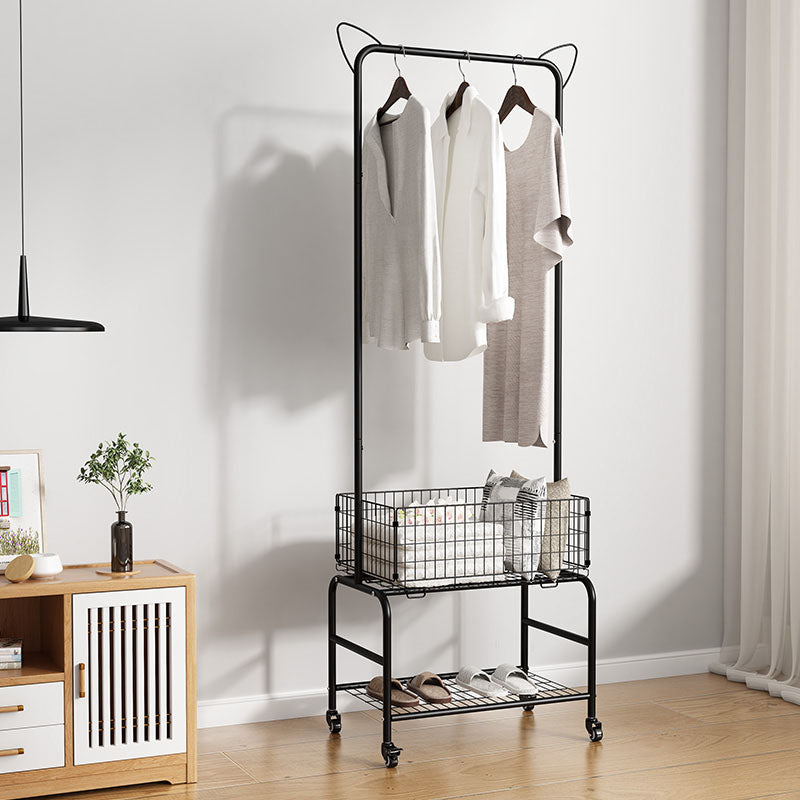 Luxurious Clothes Hanger Free Standing Castors Coat Rack with Storage Shelves