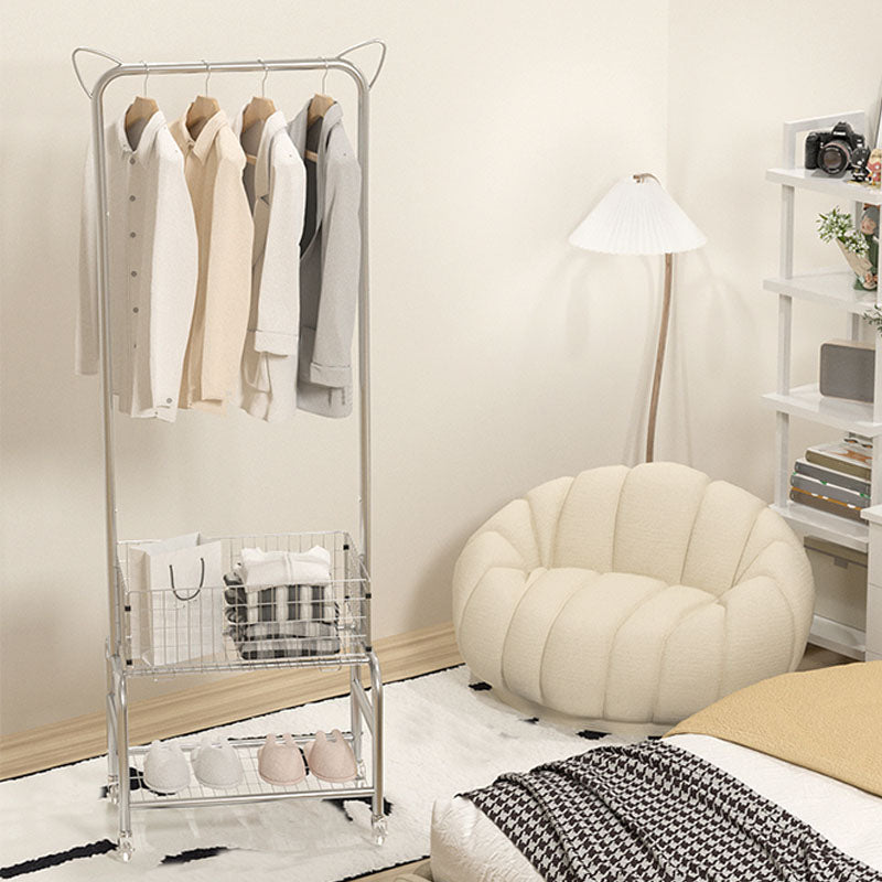 Luxurious Clothes Hanger Free Standing Castors Coat Rack with Storage Shelves