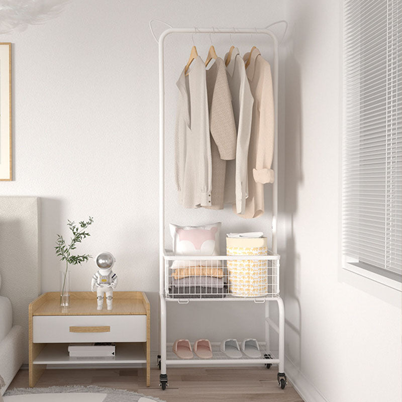 Luxurious Clothes Hanger Free Standing Castors Coat Rack with Storage Shelves