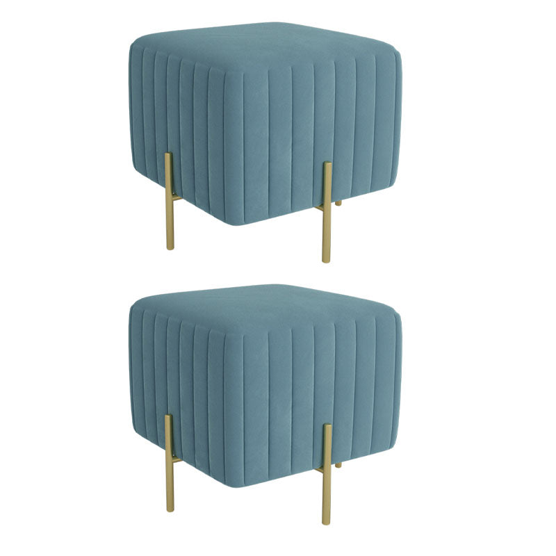Contemporary Pouf Ottoman Velvet Upholstered Solid Color Square Ottoman with Metal Legs