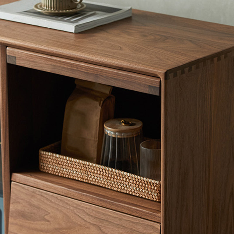 Contemporary Solid Wood Buffet Table Brown Sideboard with 2 Drawers