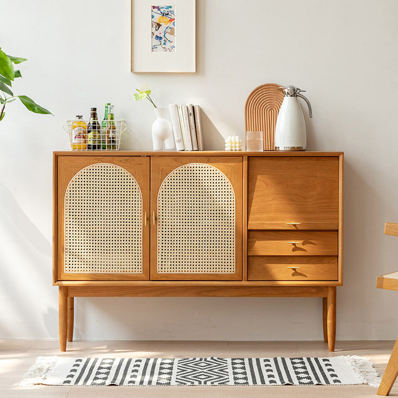 Contemporary Brown Sideboard Pine Solid Wood Buffet Table with 2 Drawers