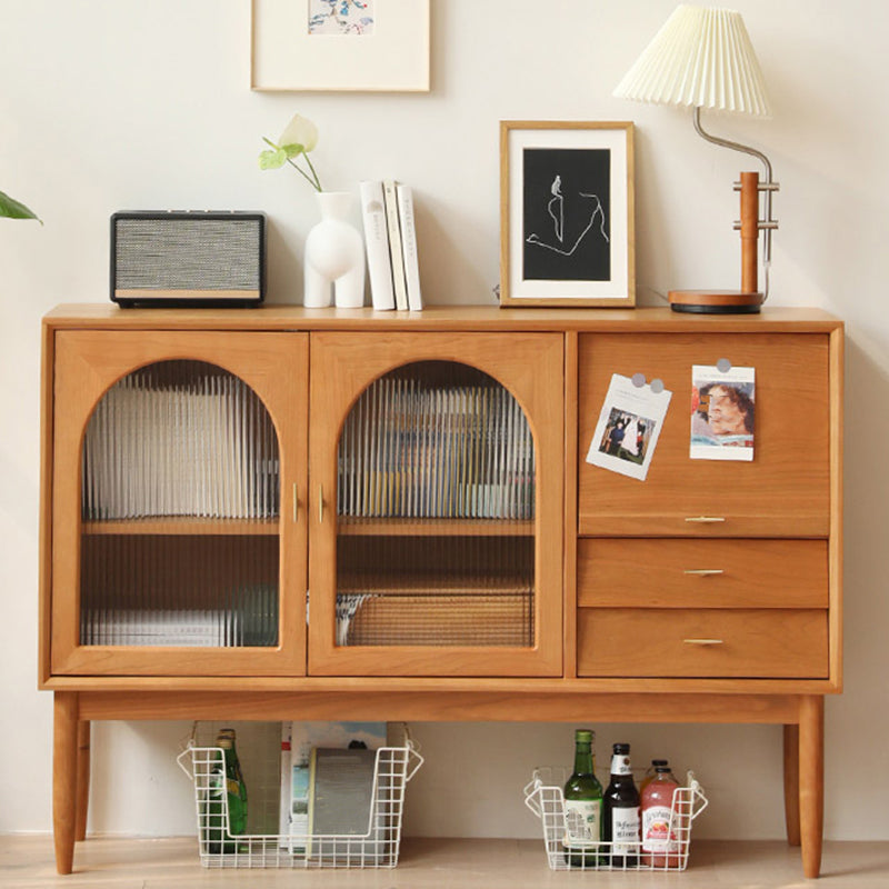 Contemporary Brown Sideboard Pine Solid Wood Buffet Table with 2 Drawers