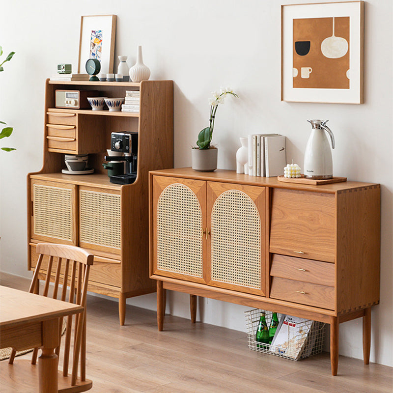 Contemporary Brown Sideboard Pine Solid Wood Buffet Table with 2 Drawers