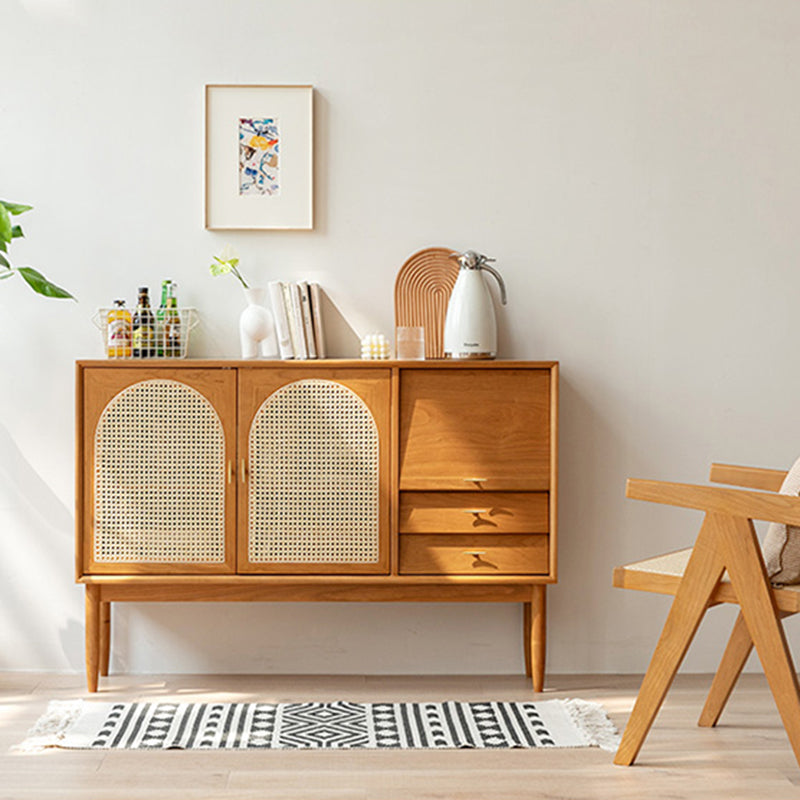 Contemporary Brown Sideboard Pine Solid Wood Buffet Table with 2 Drawers