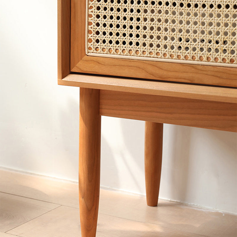 Contemporary Brown Sideboard Pine Solid Wood Buffet Table with 2 Drawers